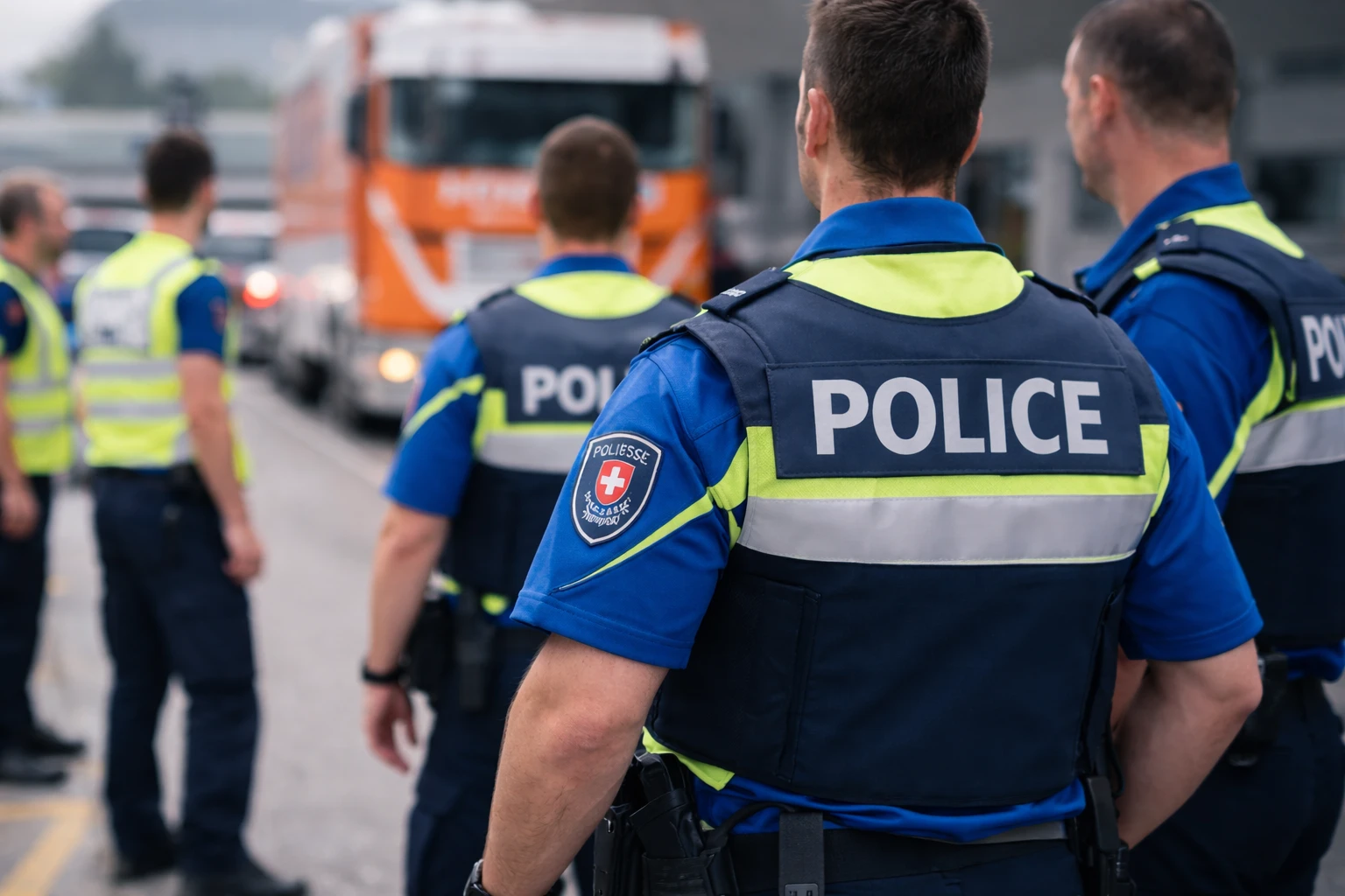 Contrôle routier ADR par la police suisse sur un camion transportant des marchandises dangereuses